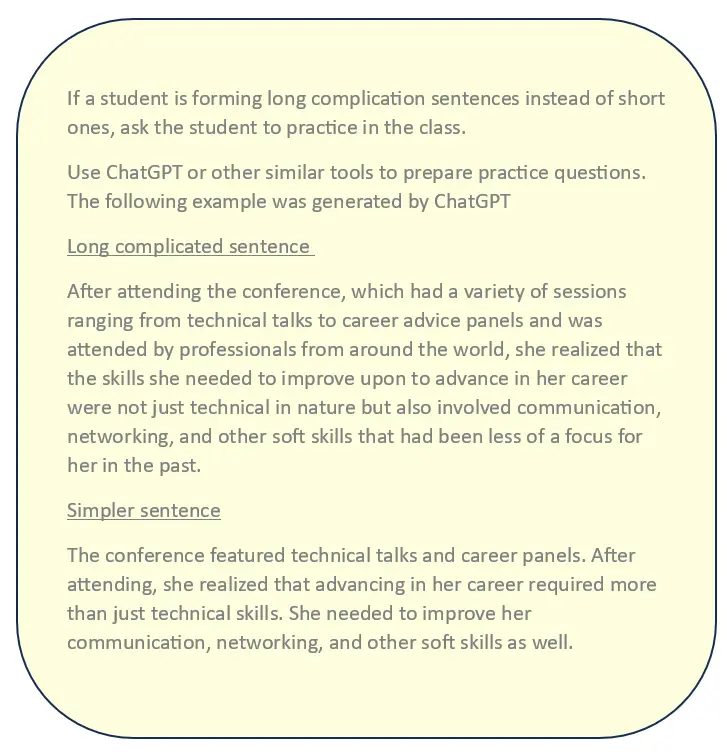 Example of simplifying complex sentences for students