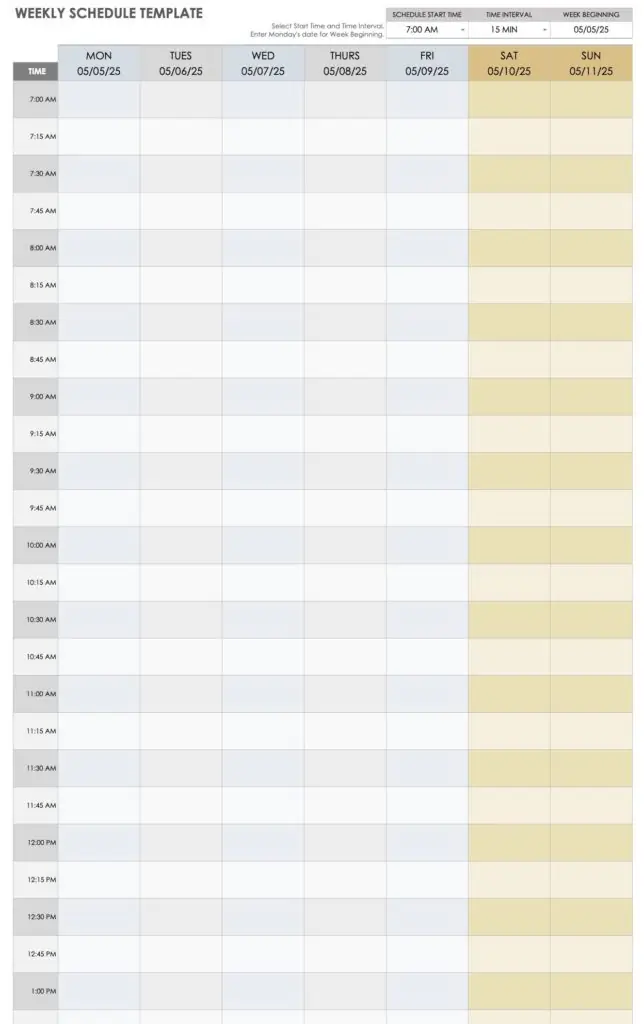 Figure: Mock Google calendar weekly schedule template