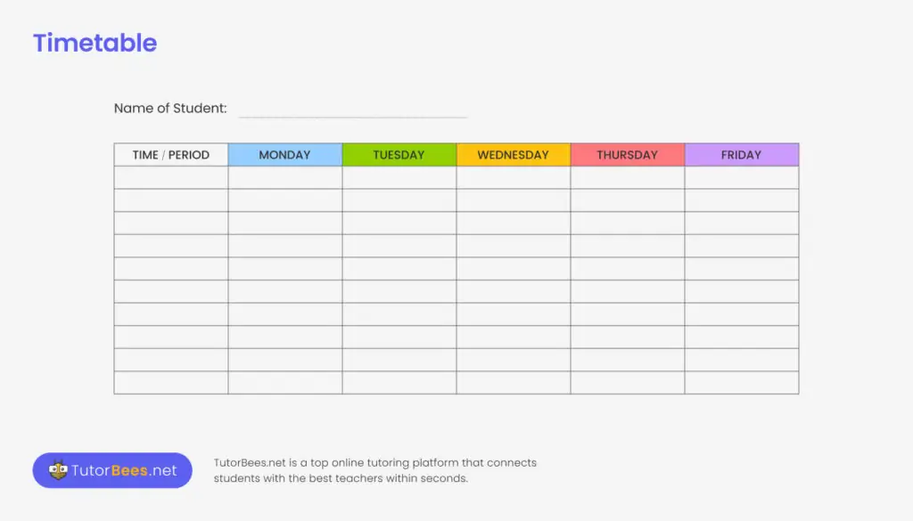 Figure: Mock Study Timetable on Excel