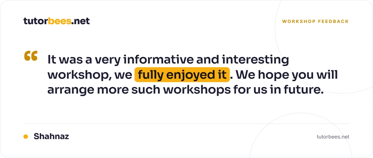 Workshop feedback from Nomeela: 'The workshop was very informative and engaging. It improved my understanding of Montessori principles and child development.'