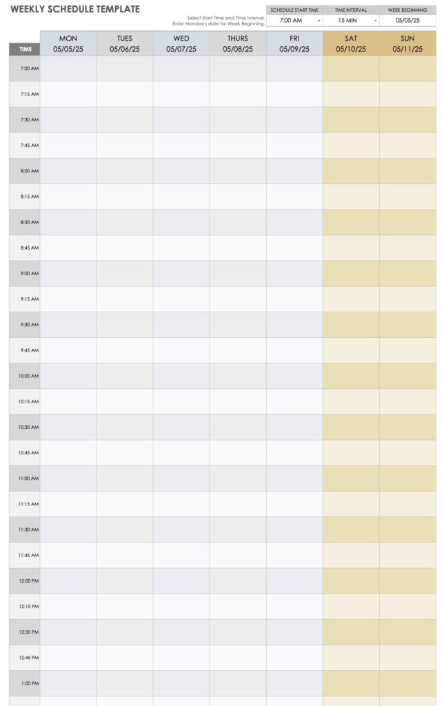 Figure: Mock Google calendar weekly schedule template